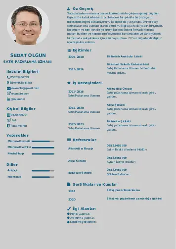 Satış Pazarlama CV Örnekleri cv indir